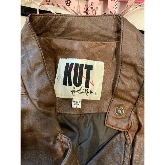 Kut From The Kloth Brown Vegan Leather Zip-Up Moto Jacket, Size Small - Picture 6 of 6